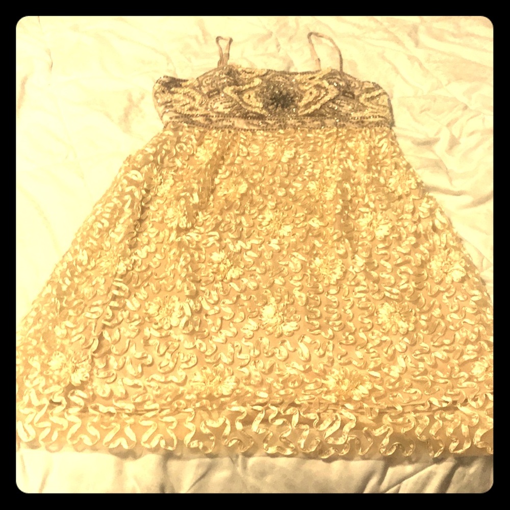 Classy beaded gold special cocktail dress